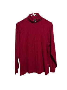 Vintage Red Long Sleeve Turtleneck Shirt With Scarecrow Embroidery